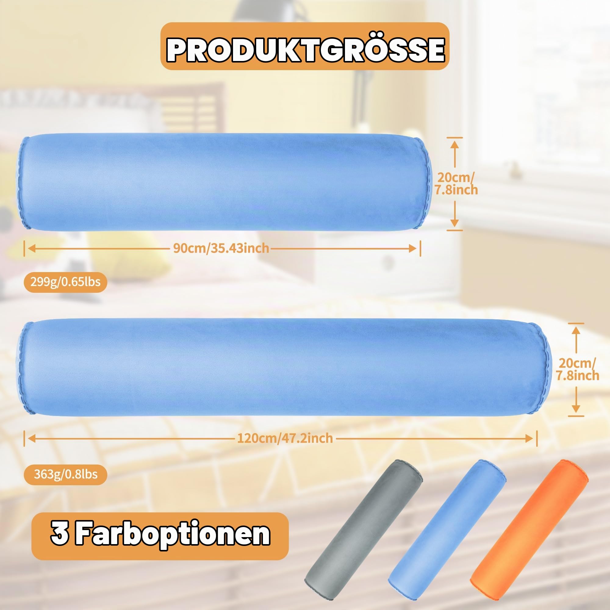 EULANT Aufblasbare Seitenschläferkissen, Leicht Körperkissen für Seitenschläfer, Langes Rundes Ganzkörperkissen,Stützkissen für Reisen, 120 * 20cm, Aufblasbar & Kompakt