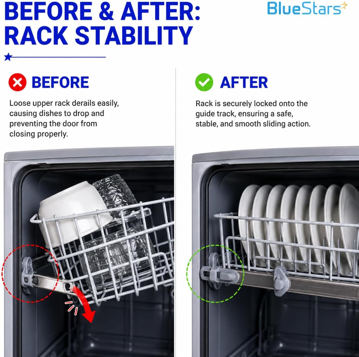 BlueStars 8565925 Dishwasher Upper Rack Slide Rail Stop Clip - Compatible with Whirlpool Kenmore KitchenAid Dishwashers - Replaces WP8565925 8524581 8270105 PS11746591 AP6013365 - PACK OF 2