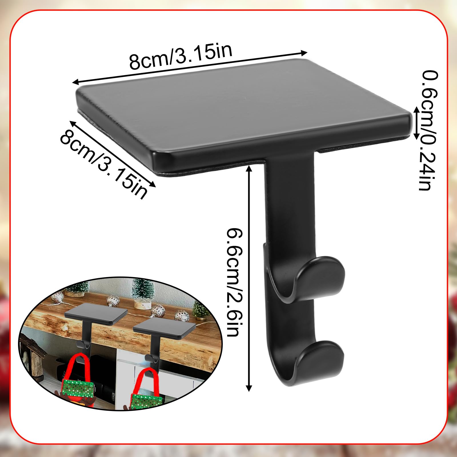 2uds Ganchos para Calcetines Navideños, Porta Medias Repisa de Metal Premium Suministros Prácticos Ganchos Fiestas Navideñas para Chimenea Mostrador y Estante (Negros)