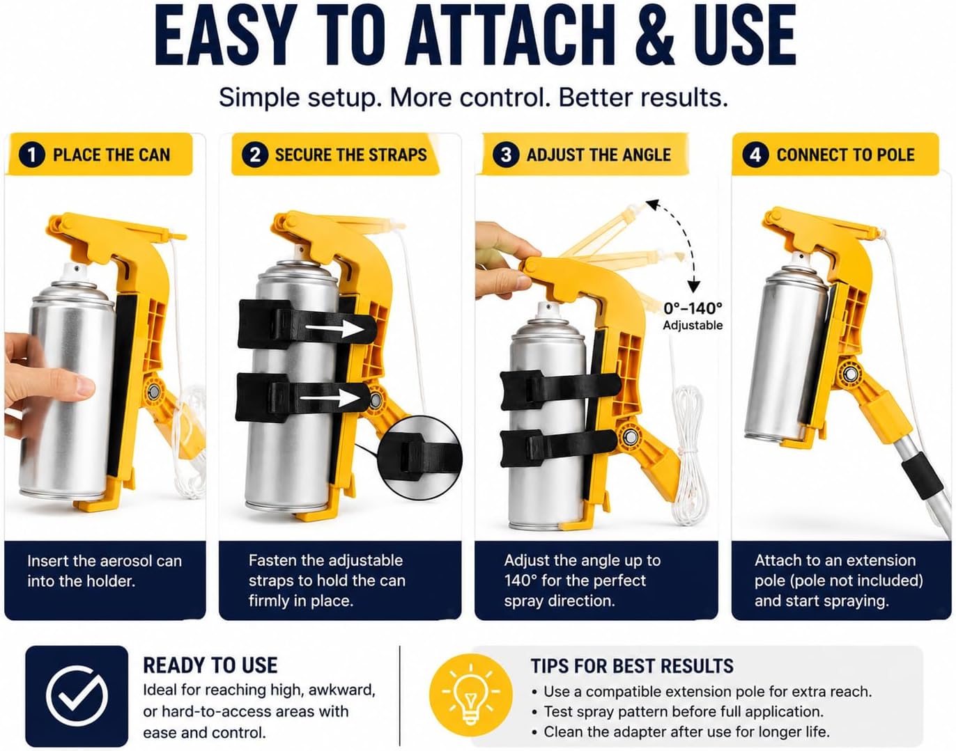 Spray Can Extension Pole Adapter for Aerosol Cans, Adjustable Angle Spray Tool Attachment, Reach High and Hard-to-Access Areas, Compatible with Standard Aerosol Spray Cans, Lightweight Design