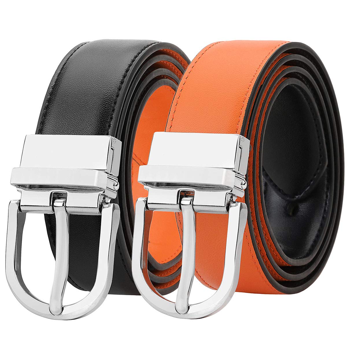 Falari Reversible Belt Genuine Leather Fashion Belt With Single Prong Buckle For Women Youth Kids (1 Belt for 2 Colors)