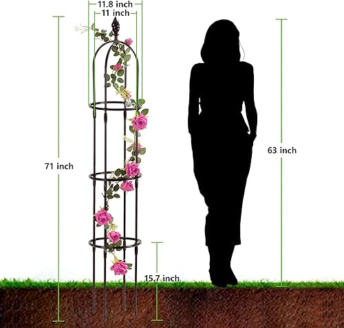 Miniatura 5 de Enrejado de jardín para plantas trepadoras, metal para exteriores con revestimiento de polietileno, soporte a prueba de óxido. Obelisco redondo en