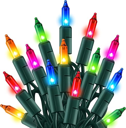 Vista 79 de TW SHINE Mini cadena de luces de Navidad, 20 pies, 100 unidades, incandescentes, mini luces de árbol de Navidad, impermeables, para exteriores, Rojo