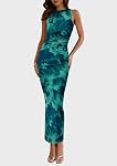 PRETTYGARDEN Womens Summer Wedding Guest Dress 2026 Spring Mesh Sleeveless Bodycon Ruched Floral Holiday Maxi Long Dresses
