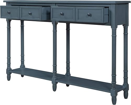 Miniatura 37 de Merax Mesa consola larga con 3 cajones para entrada, mesa de sofá rústica con estante de almacenamiento abierto, para sala de estar, pasillo, azul