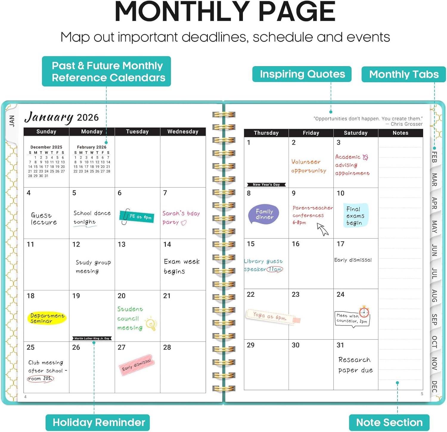2026 Planner, Weekly and Monthly Calendar Planner, January 2026 - December 2026, Hardcover 2026 Calendar Book with Tabs For Women & Men, Inner Pocket, Spiral Bound, Perfect for Office Home School Supplies - A4 (8.5" x 11"), Aquamarine - Image 2