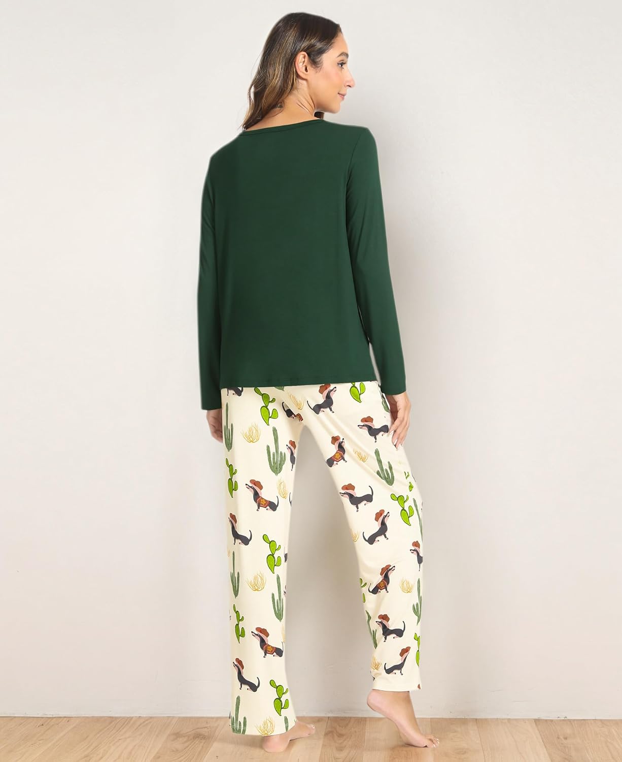 GYS Bamboo Viscose Womens Pajamas Set Long Sleeve Crew Neck Sleep Set - Image 3