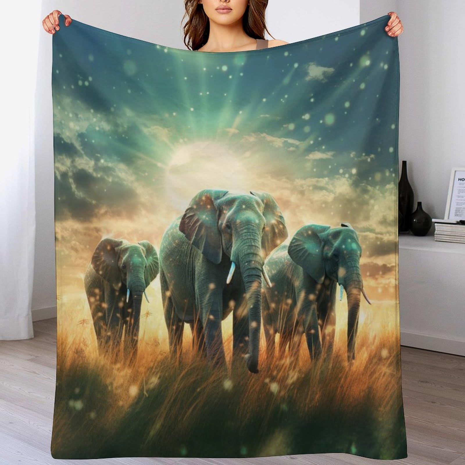 Couverture canapé éléphants flannel super douce | Plaid chaud intérieur et voyage