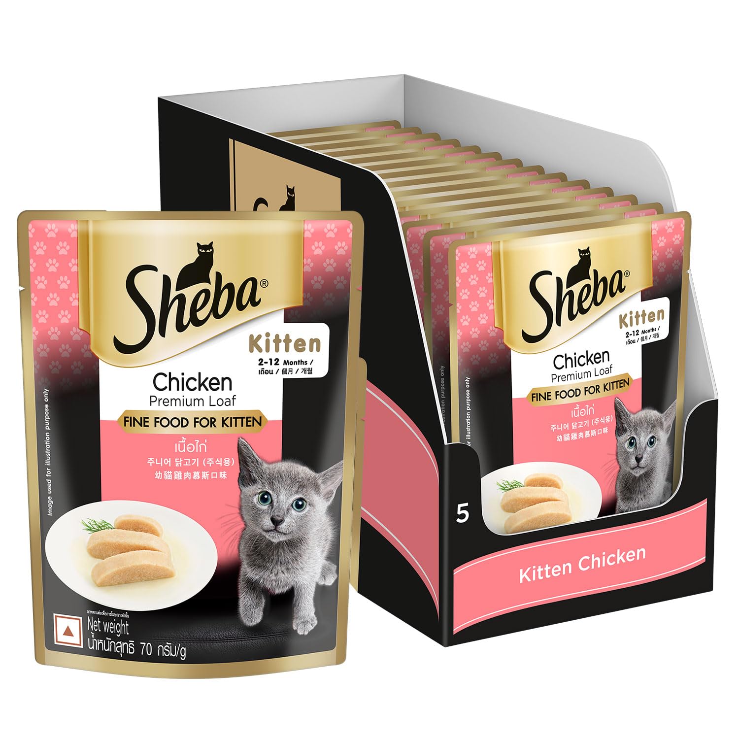 Sheba Fine Premium Kitten (2-12 Months) Wet Cat Food, Chicken Premium Loaf, 70 g Pouch (Pack of 14), High-Moisture Gravy Kitten cat Food for Healthy Hydration