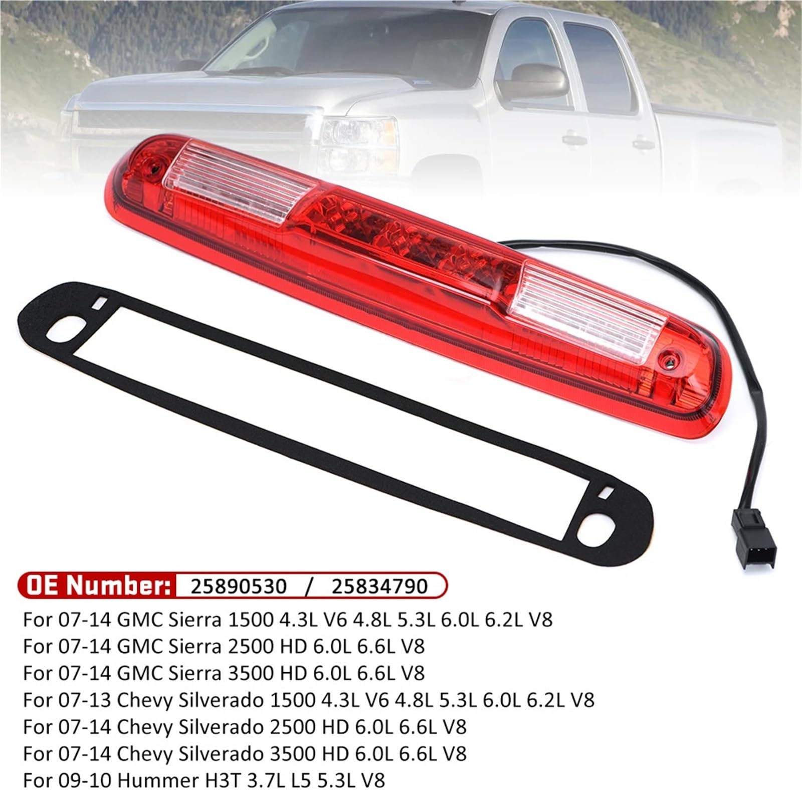 Do Sierra Do Chevy Do Silverado 07-14 1500 2500 3500 V8 Wysokie światło stopu 25890530 Achterremlichten Derde remlichten
