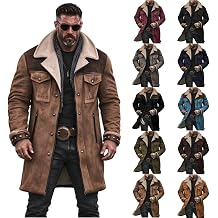 Western Trench Coat For Men Cowboy Vintage Suede Plush Collar Jacket