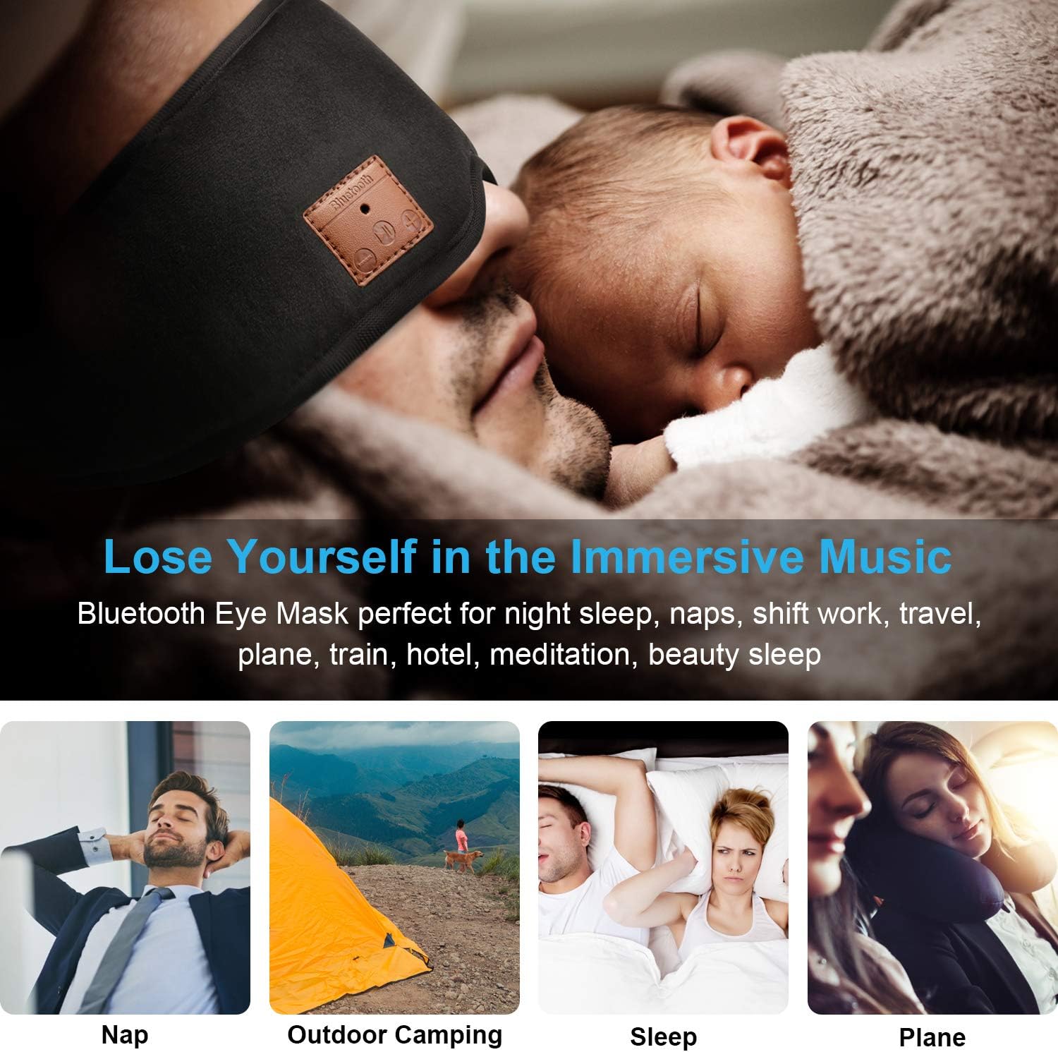 Sleep Headphones 3D Eye Mask, Bluetooth 5.0 Wireless Music Mask, Eye Shade Cover with Ultra-Thin Speakers Adjustable, Blindfold for Men Women Sleeping, Travel, Meditation