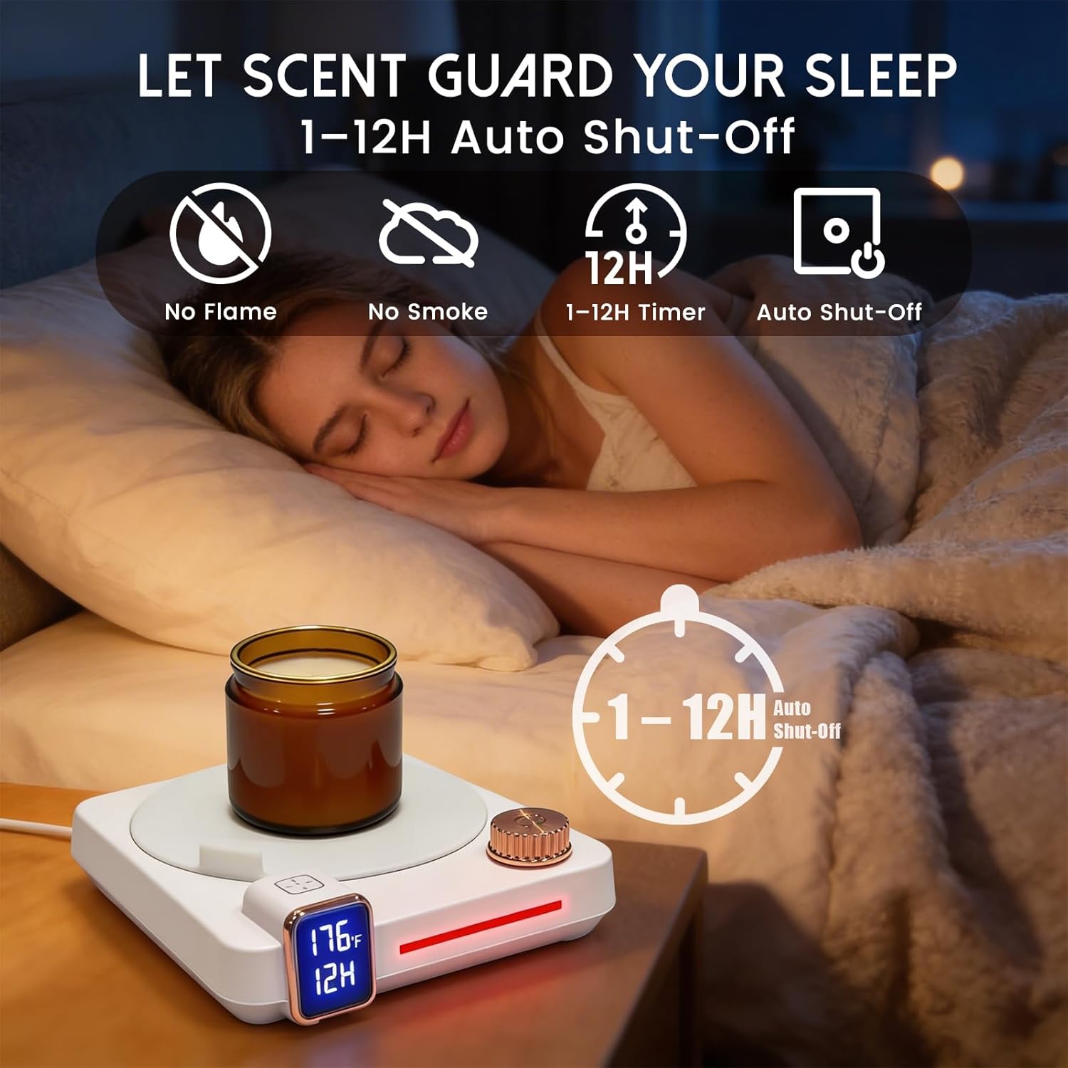 Wax Melt Warmer 3-in-1 Candle Warmer with Timer, 12H Auto Shut Off & 3 Temperature Settings, Electric Scented Wax Melter for Home Office Bedroom, Safe Fragrance Warmer for Women Mom White