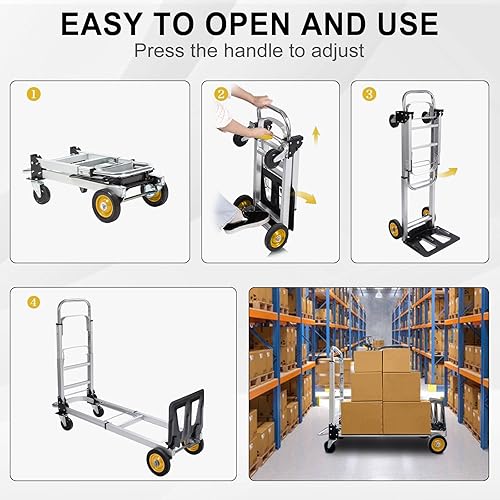 Miniatura 5 de LAKEEN Camión de mano plegable de aluminio, 440 libras, resistente, 3 en 1, convertible Dolly con ruedas neumáticas, asas telescópicas y 2 cuerdas