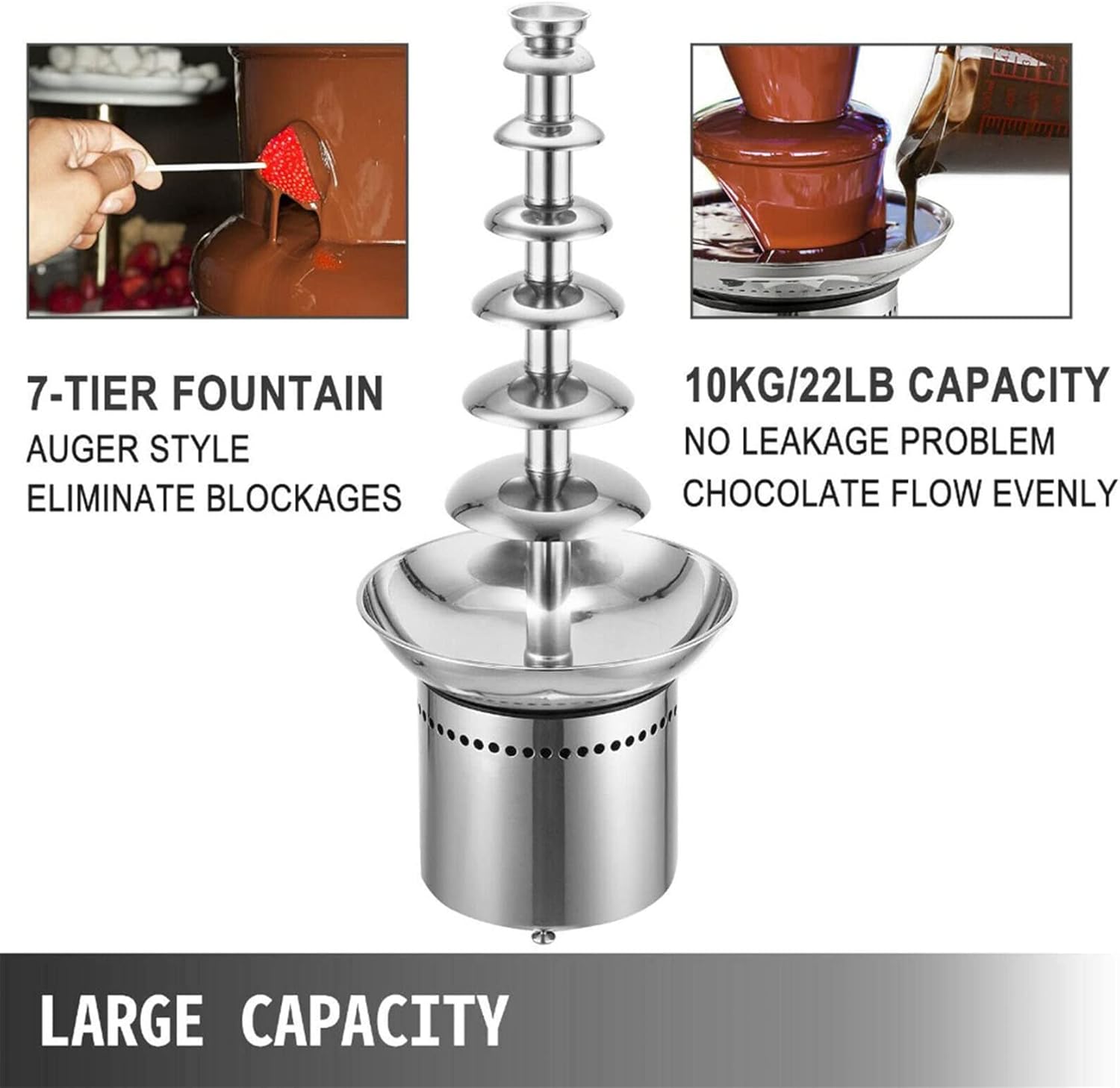 Commercial Chocolate Fountain, 4-6Tier Chocolate Fondue Fountain Machine 3L Stainless Steel Commercial Chocolate Fountain for Party Wedding Buffet Equipment,4tiers