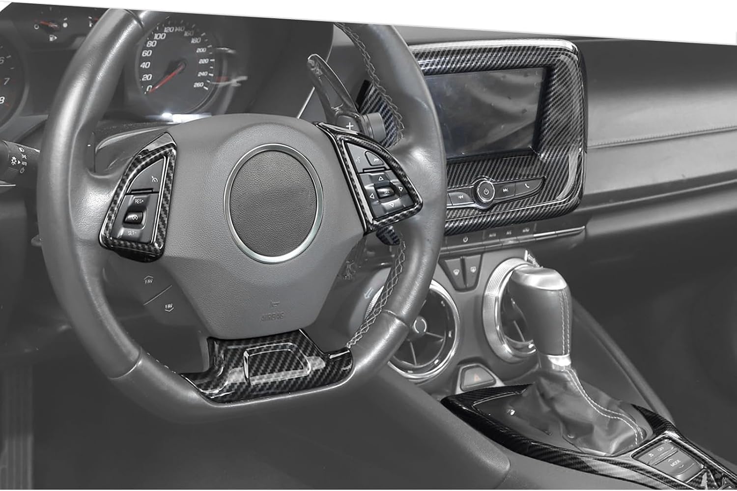 Jimen Fit for Chevrolet Camaro 2017-2024, 6PCS Carbon Fiber Interior Trim Kits - Navigation Screen Cover, Gear Shift Panel Trim