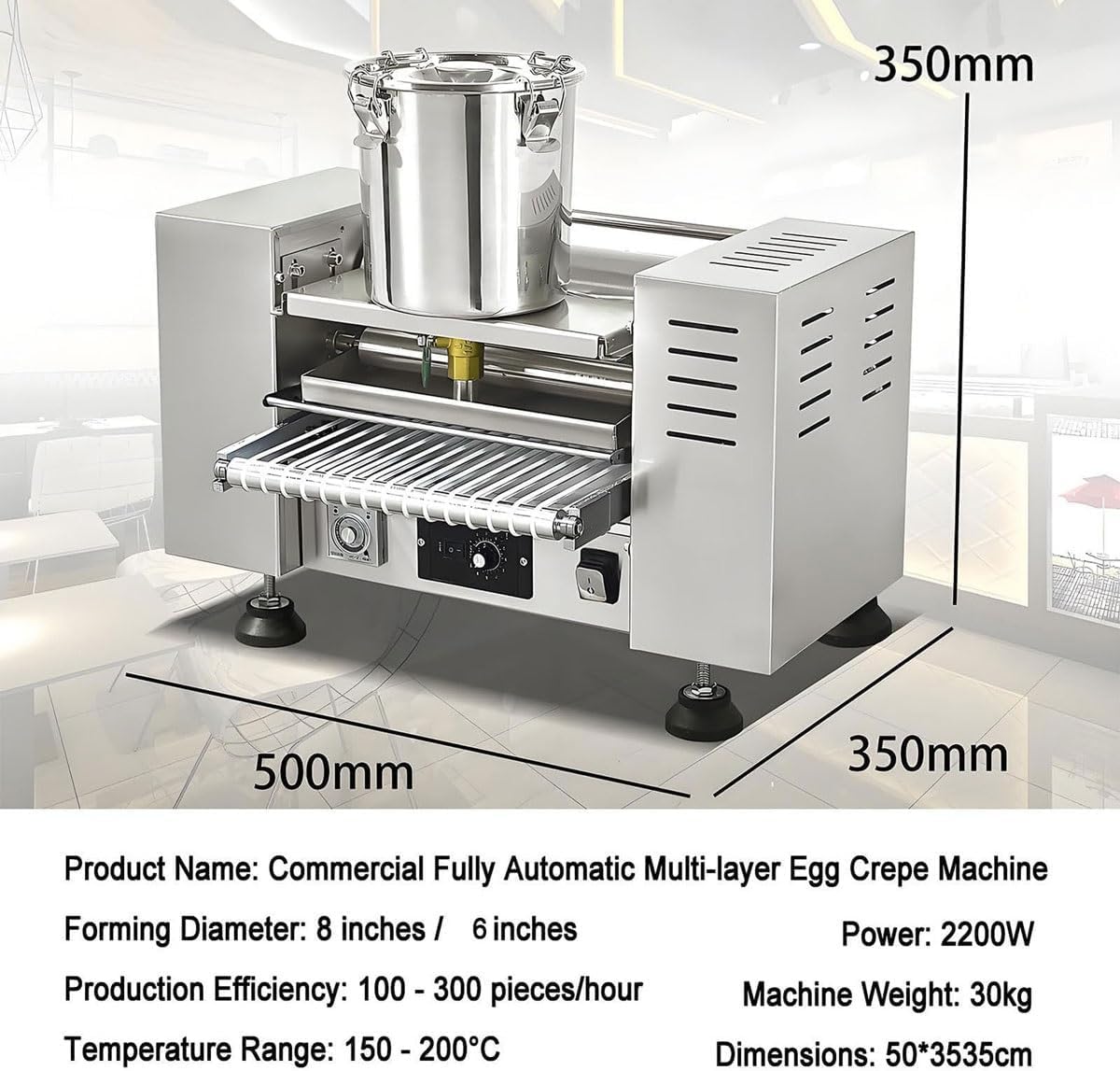Machine Professionnelle Automatique à Gâteaux et Crêpes, 12 Pouces 2200W - Entièrement Automatique pour Boulangerie, Restaurant, Pâtisserie - Cuisson Uniforme, Corps Acier Inoxydable,8in