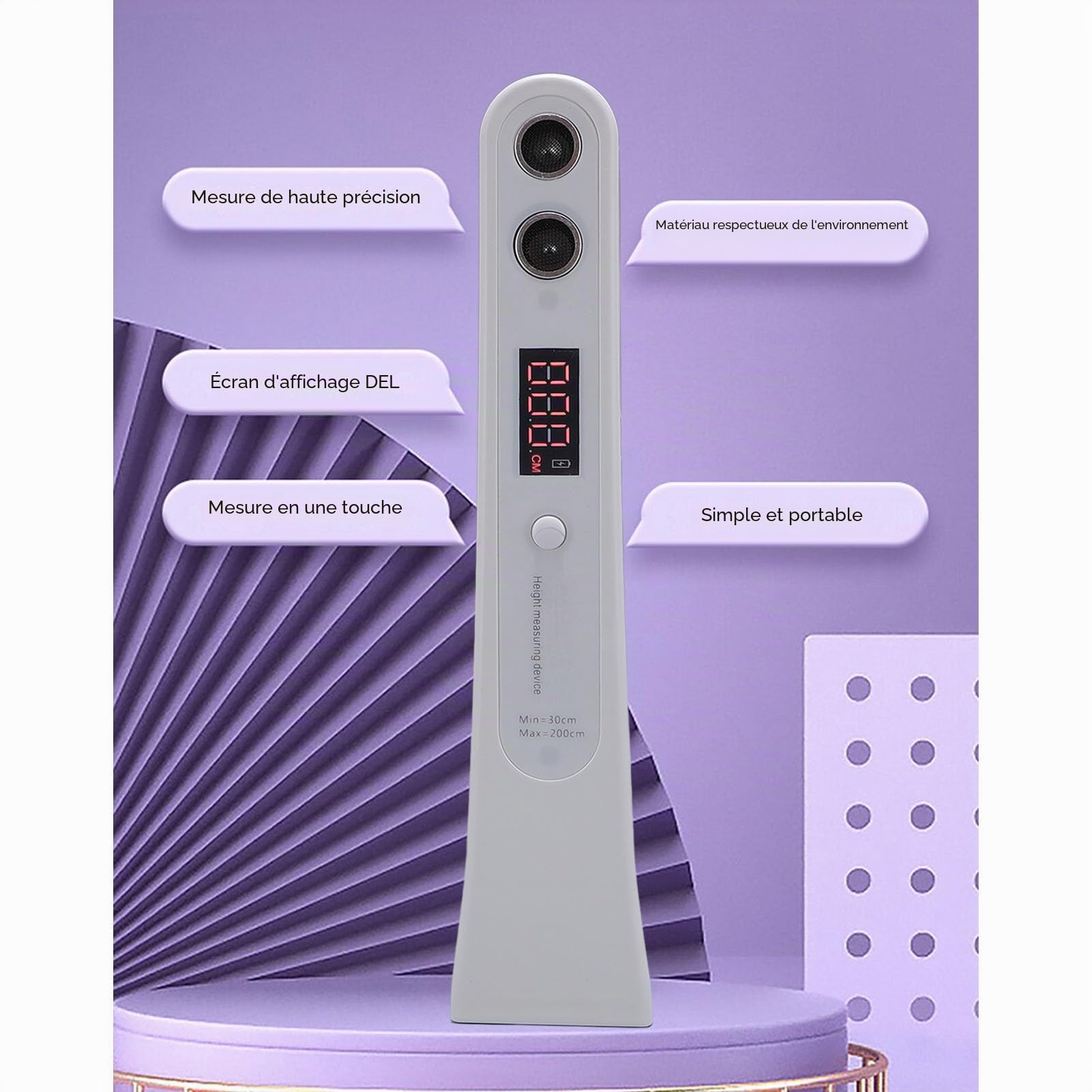 Stadiomètre à Hauteur Corporelle à Ultrasons Portables avec écran LCD, Dispositif de Compteur de Hauteur du Corps pour les Enfants et les Adultes, Outil de Mesure de la Hauteur