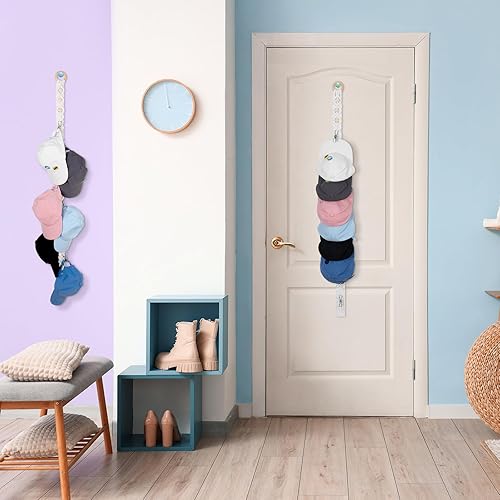 Miniatura 5 de Windyun 2 percheros bohemios para gorras de béisbol, con capacidad para hasta 20 sombreros, perchas de macramé para sombreros montadas en la pared,