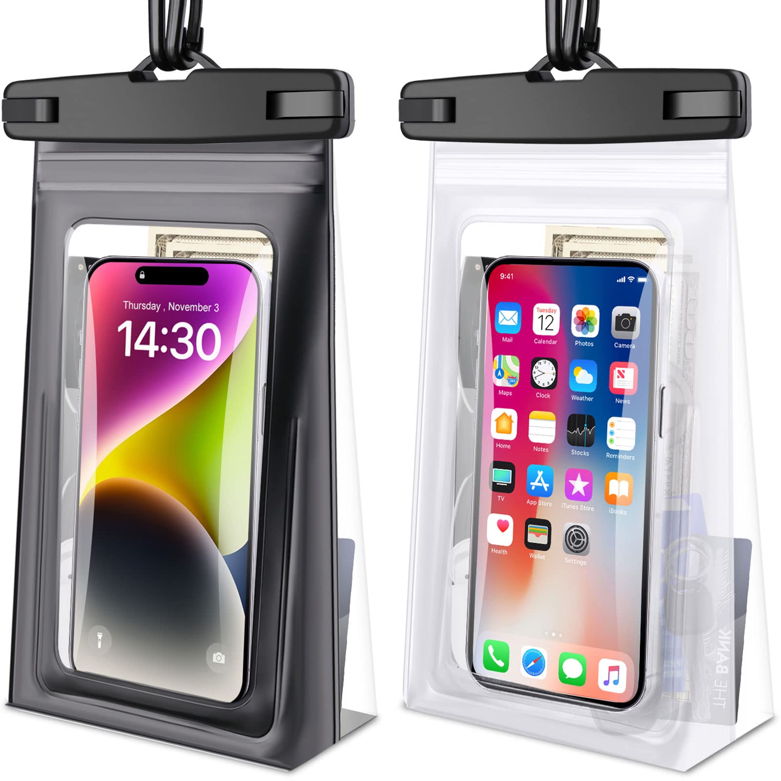 Razobws 2 Pack Floating Waterproof Phone Pouch with Zip Lock Seal, Holiday Essentials Accessories Cell Phone Larger Dry Bag for iPhone 15 14 Plus 13 12 11 Pro Max Samsung S20-S24, Case for Swimming