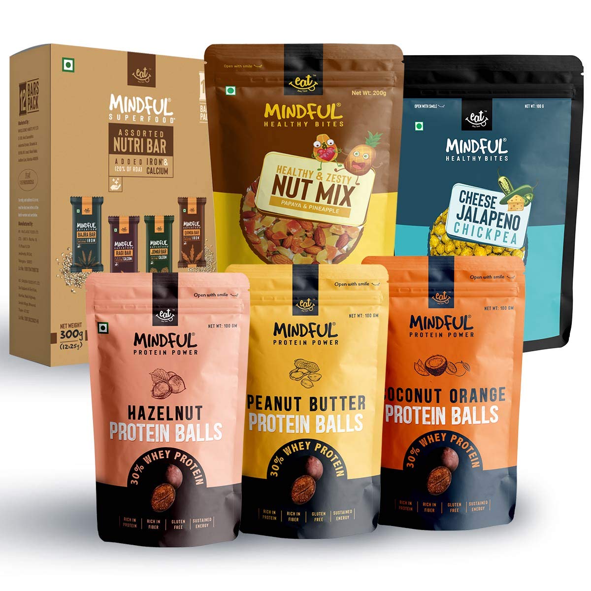 Eat Anytime Mindful Healthy Snacks Combos | Gluten Free & High Fiber | Improve Digestion | High Iron & Magnisum | Healthy Combos of 5 - Energy Millet Bar, Papaya & Pineapple Trail Mix, Cheese Jalapeno Chickpea & Whey Protein Balls of Hazelnut, Peanut (B08P554RMK) Amazon Price History, Amazon Price Tracker