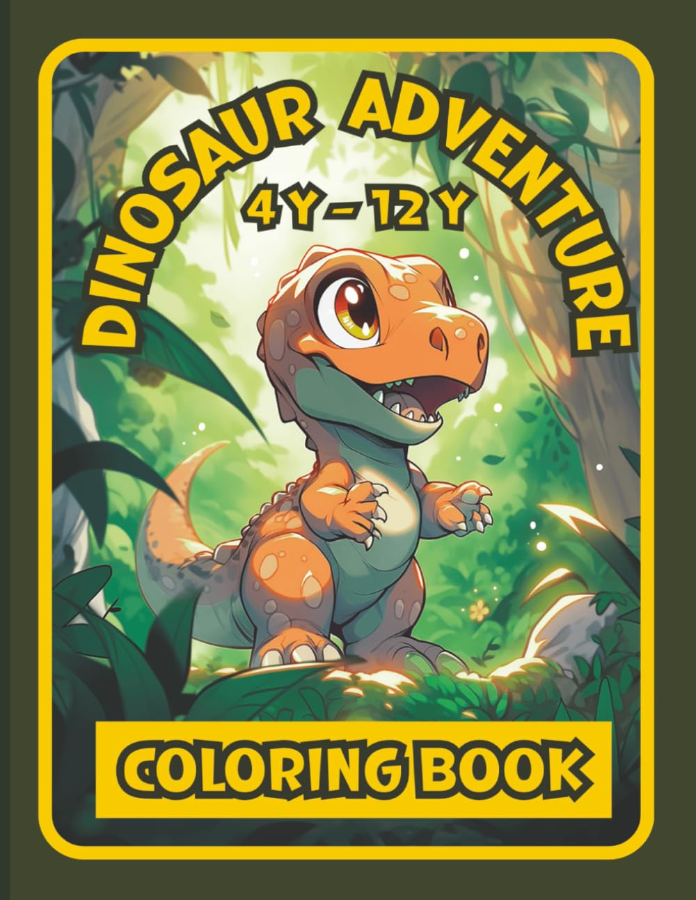 This Coloring Book Title is "Dinosaur Adventure". Stress relieving artwork. Relaxation and creative flow. Great gift idea for kids, teens.