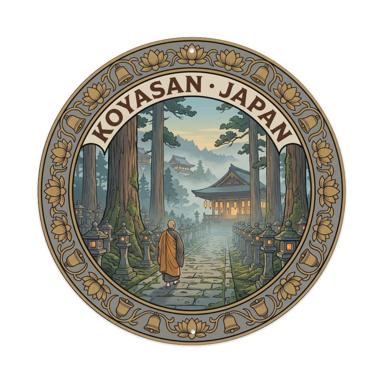 Koyasan Temple Monk Japanese Heritage Old Town Travel Metal Tin Sign
