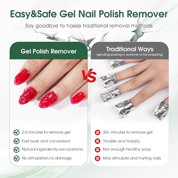 15ML Gel Nail Polish Remover, Magic Gel Polish Remover for Nails, Professional Remove Gel Nail Polish, Quick & Easy Polish Remover In 2-3 Minutes