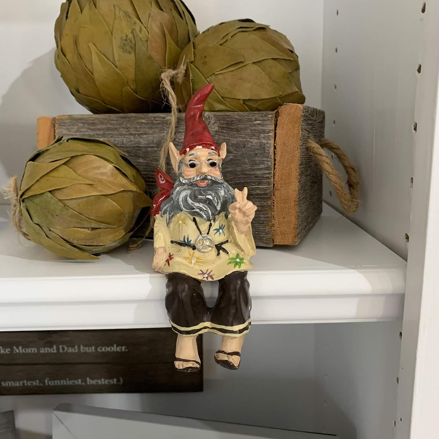 Nowaday Gnomes Jerry Peace Man and Janice Chick Flower Child Hippie Home & Garden Statue Shelf Sitter