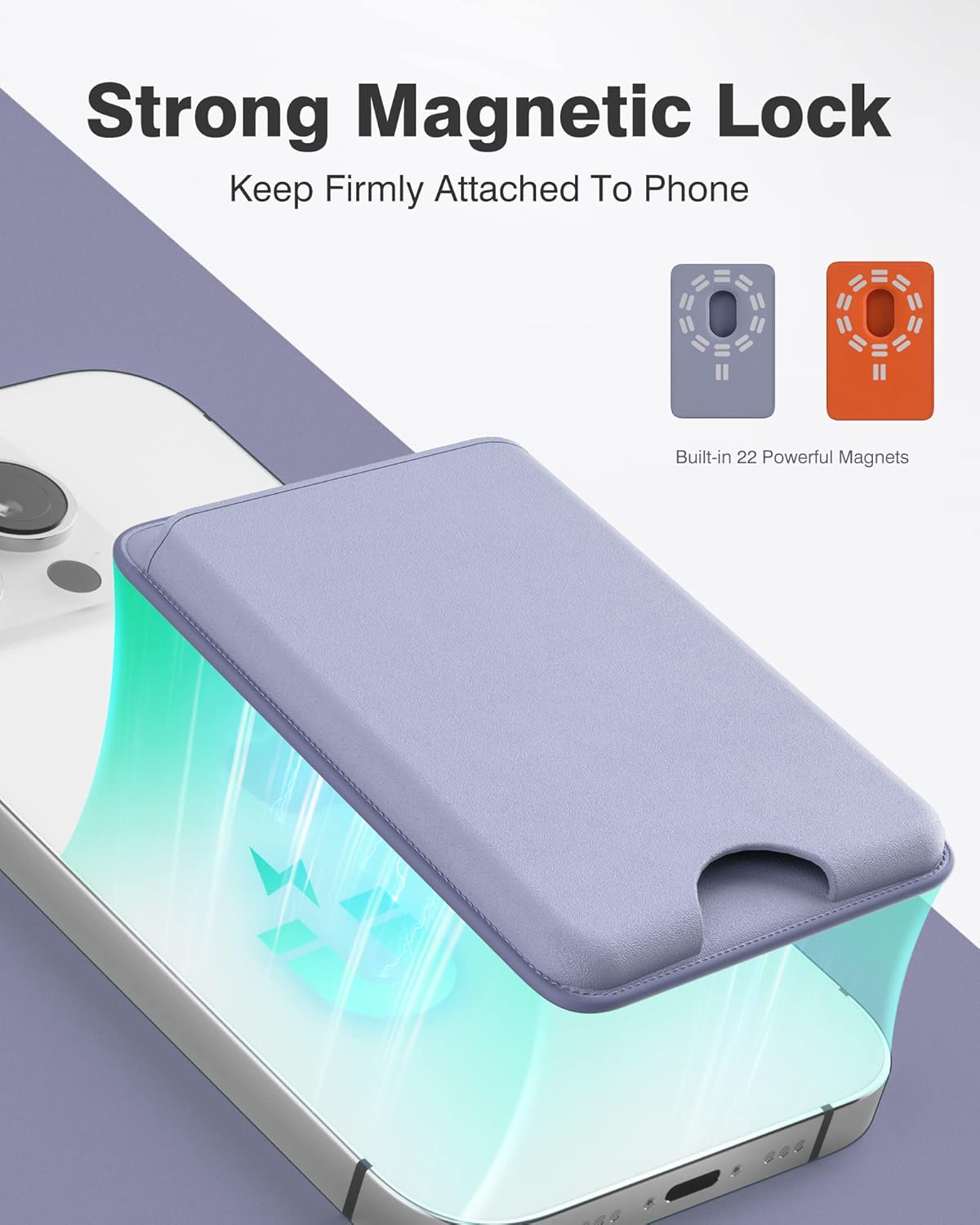 2 Pack Magnetic Card Holder for iPhone 17/16/15/14/13/12 Series, for Magsafe Wallet, Stronger Magnetic Wallet with RFID Blocking, Holds 3 Cards, Orange & Purple - Image 2