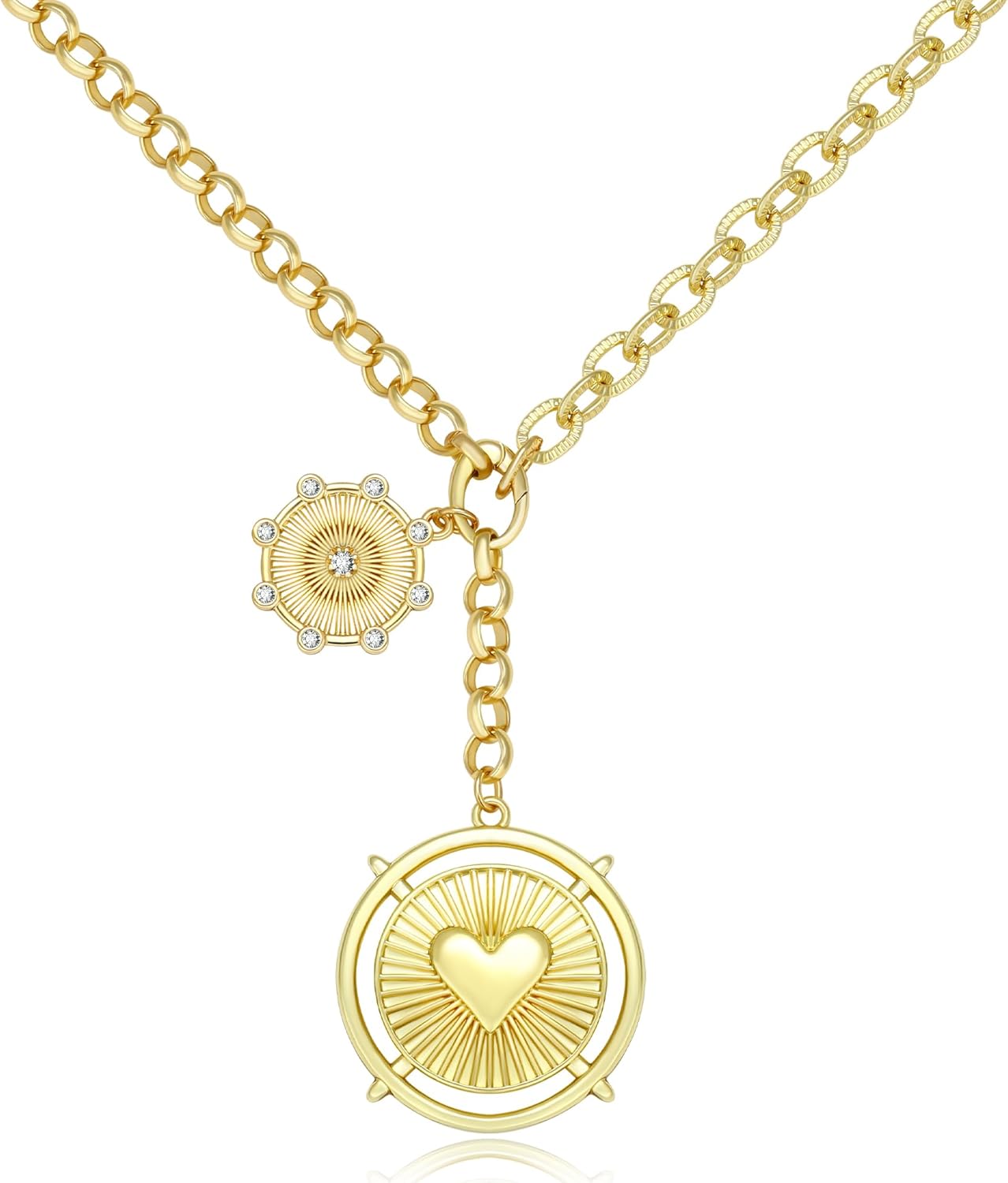 Chunky Gold Necklace for Women, 18K Waterproof Heart Necklace Statement Necklace Gold Charm Necklace Chunky Jewelry Paperclip Chain Choker Gift for Women