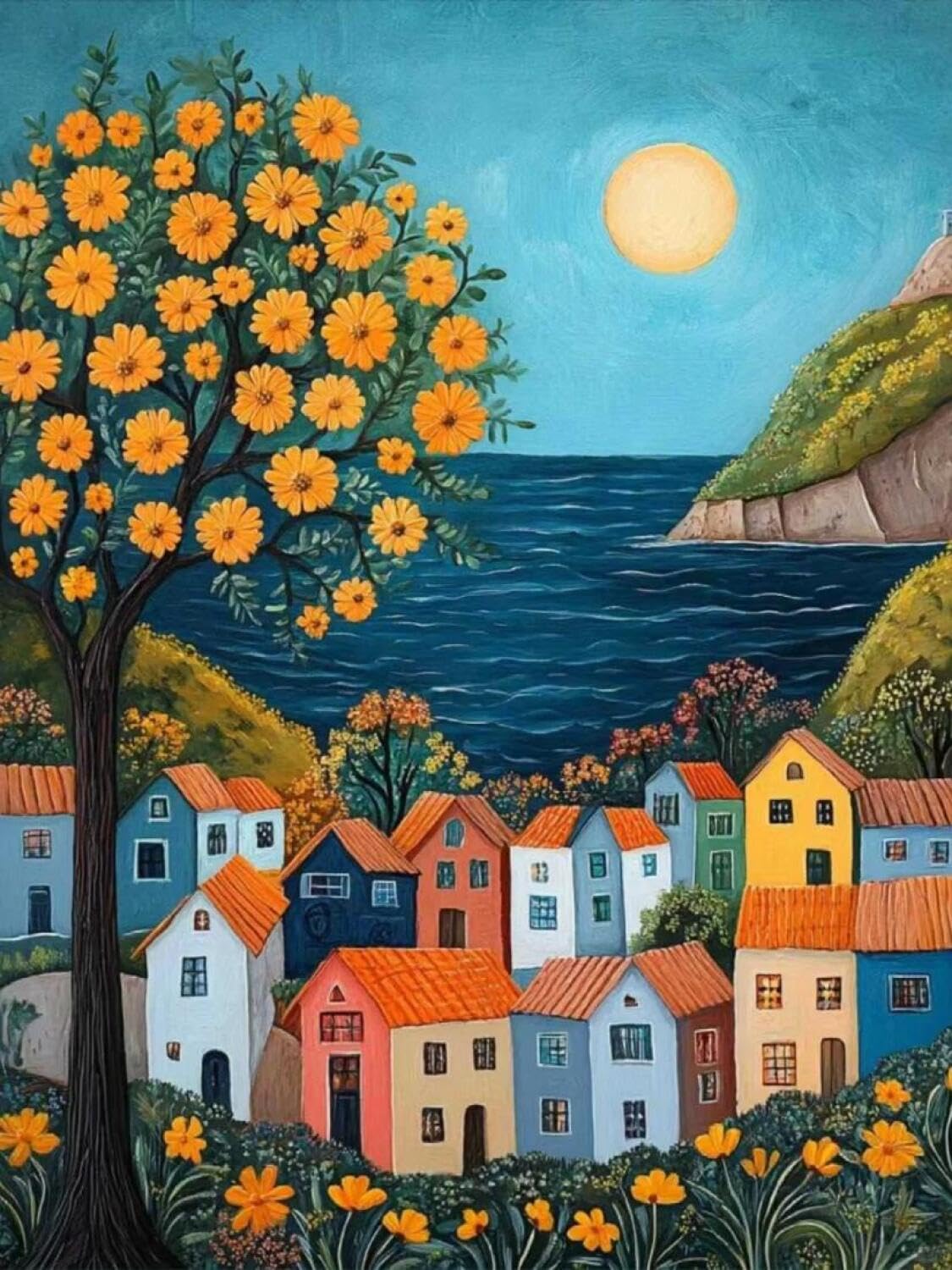 Rqwybcaxn Bead Embroidery Kits Seaside Town 40x50cm
