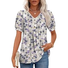 Findsweet Womens Summer Tunic Tops Casual Dressy Blouses Short Sleeve Shirts M-4XL