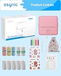 eSynic Portable Mini Thermal Printer-1200mAh Rechargeable Battery-Bluetooth Mini Printer-Lnkless Printing-Pocket Size Designed-5 Roll Adhesive & 5 Thermal Paper-6*Color Pen-for DIY/Photos/Study Notes
