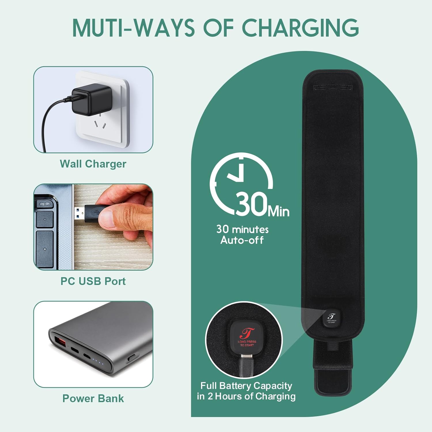 Heated Wrist Wrap Cordless, Wrist Heating Pad for Pain Relief, 3000mAh Rechargeable Wrist Warmers for Men Women, 3 Heat Levels Carpal Tunnel Wrist Brace with 30 Mins Auto-off (Black) - Image 5