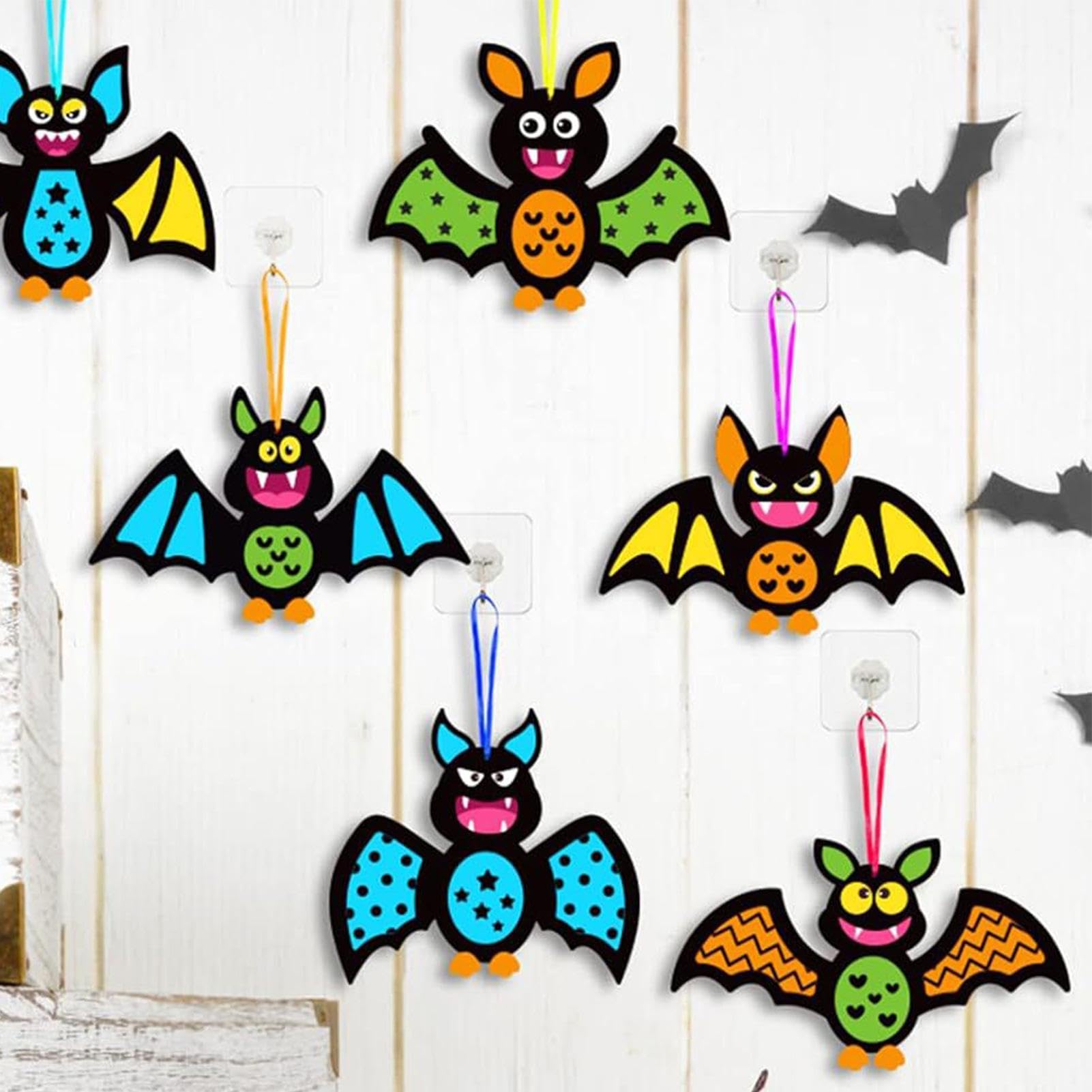 Set Fai Da Te Halloween 6 Pipistrelli In Feltro Con Adesivi Per Bambini - Decorazione Creativa