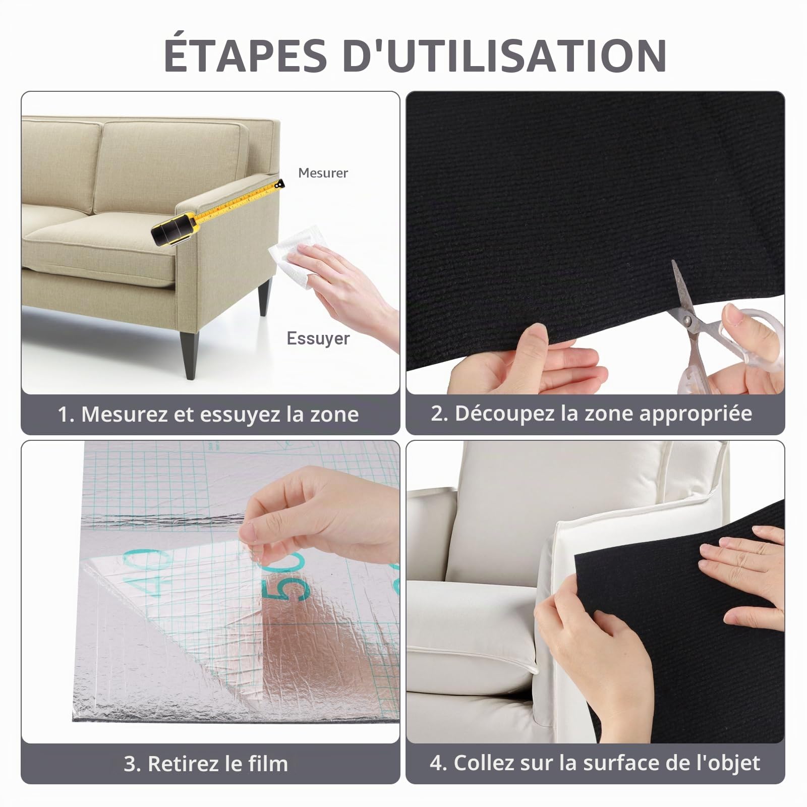 Tapis Griffoir Chat Canapé Auto-AdhéSif: Protection Anti Griffe Chat pour Meuble DIY Trimmable Chats Grattoir pour ProtèGe CanapéS Meuble, 40 Cm ×200 Cm (Noir, 40×200cm)