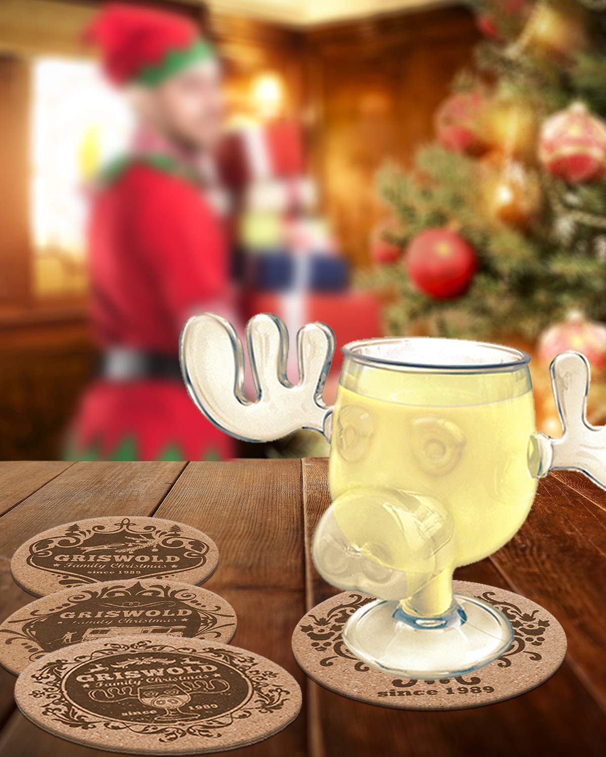 Schöne Bescherung Griswold Family Christmas Kork Untersetzer für Moose Mugs Elchgläser 4er Untersetzer Set 4 Kult Motive Küche, Haushalt & Wohnen