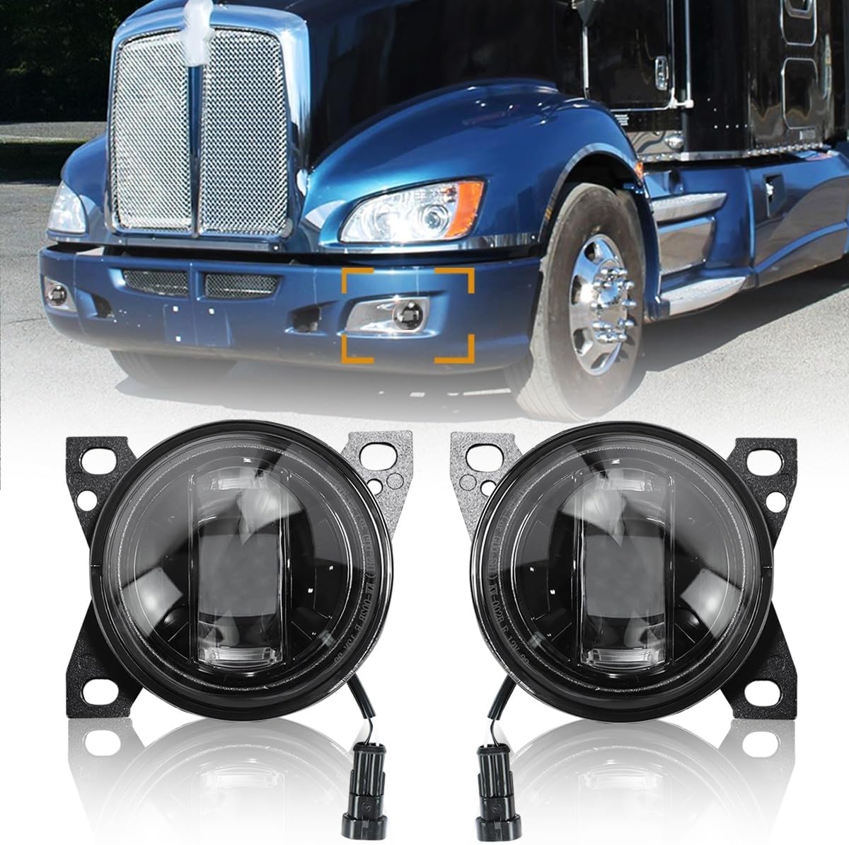 Chrome 12V LED Fog Lights Compatible with Peterbilt 579 587 Kenworth T660 2013-2021 Pair Front Fog Lights Assembly Replacement LH&RH Side