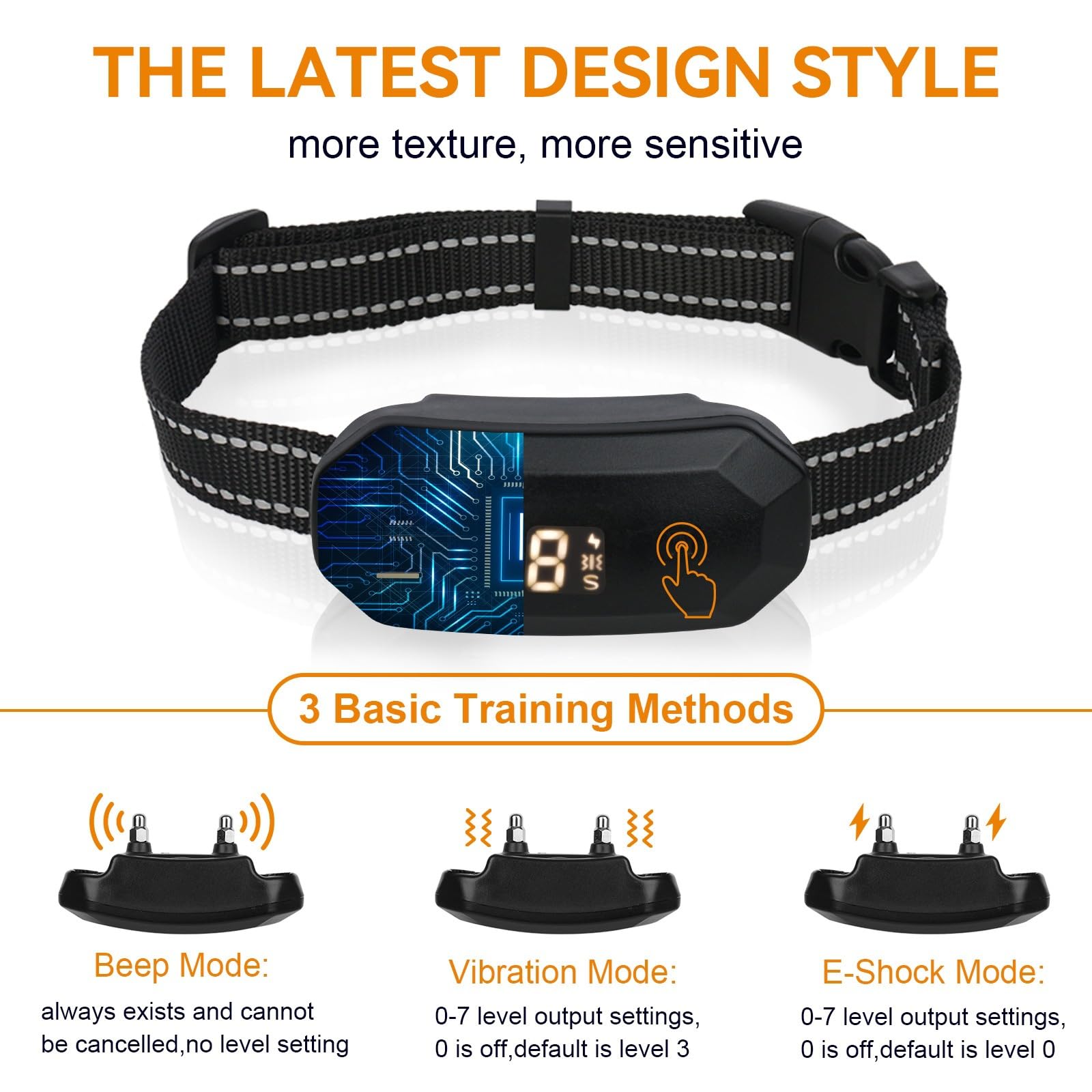 BT02 Collar de entrenamiento de ladridos, tres modos de entrenamiento: sonido, vibración, choque, negro