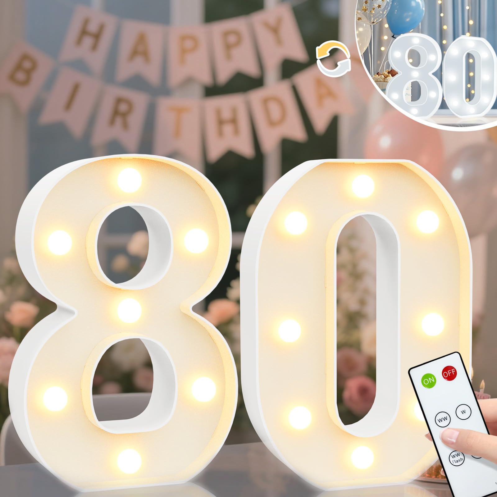 8.8" Decorative LED Light Up Numbers, Marquee Numbers Lights for 7th Birthday Decorations, Lighted Number Sign for Birthday Party Night Lights Wedding Anniversary Home Wall Decor, White Number 7 — view 30