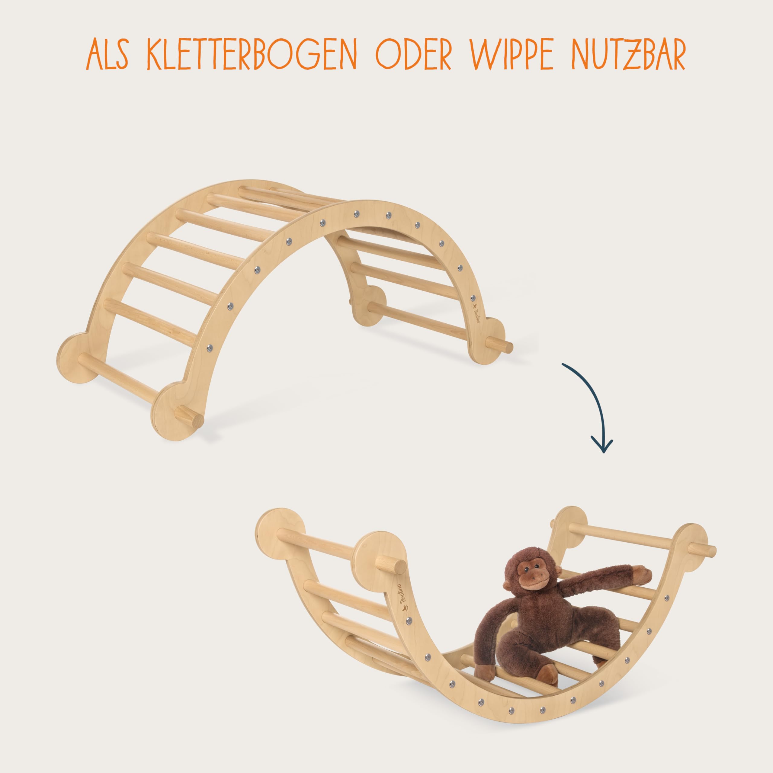 PINOLINO Kari Kletterbogen & Wippe, 2-in-1 Kinder Spielgerät, sicher & stabil, Für Kinder ab 2 Jahren, 104x60x46 cm, Belastbar bis 50kg