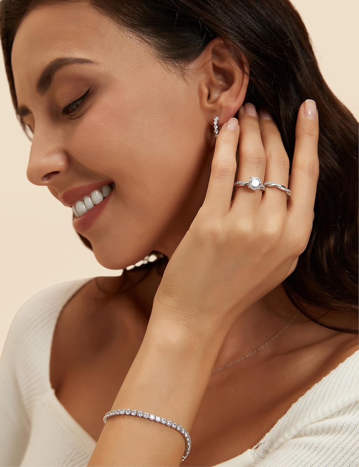 Mameloly 1.5ct Engagement Rings for Women Round Bridal Ring Sets Cubic Zirconia Wedding Band Twisting Infinity Pave Set Size 3-12 - Image 5