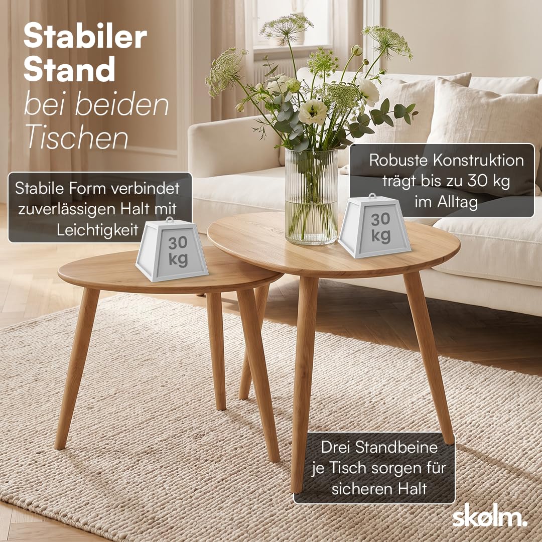 skølm Lodur Couchtisch oval 2er-Set, Eichenholz, Natur geölt, 3 Tischbeine