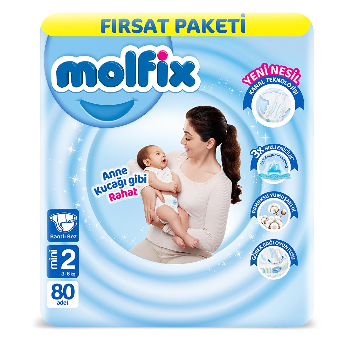 Molfix Bebek Bezi 2 Beden Mini Fırsat Paketi 3-6 kg 80 Adet