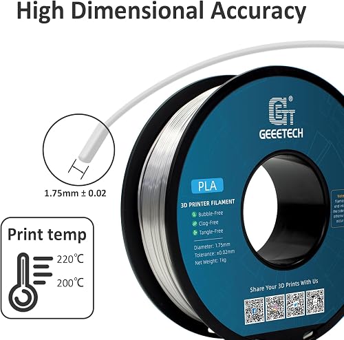 GEEETECH Filament PLA Silk 1.75mm,PLA Soie pour Imprimante 3D,Précision dimensionnelle +/- 0,02 mm,Soie Argent - 4