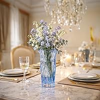 Vista 5 de Jarrón de vidrio para flores, jarrones de vidrio transparente azul para centros de mesa, jarrón de cristal para decoración de flores de mesa