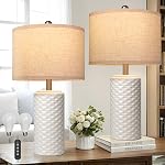 23" Bedside Lamps Set of 2, Dimmable Ceramic Table Lamps for Night Stands Modern Farmhouse Bedroom Lamps with Timer, Nightstand Table Lamps for Living Room End Table, Beige, LED Bulb Included