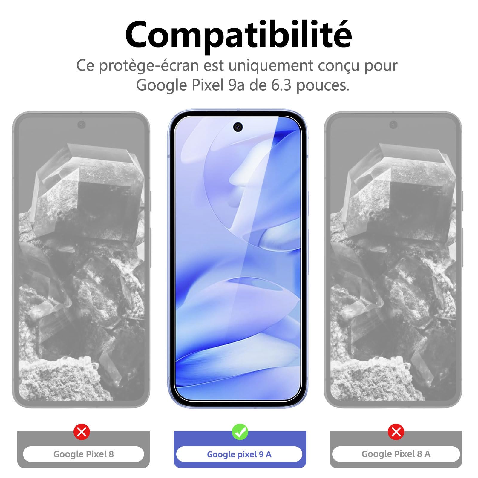 NEW'C Verre Trempé pour Google Pixel 9a Lot de 3, Dureté 9H, Ultra Résistant