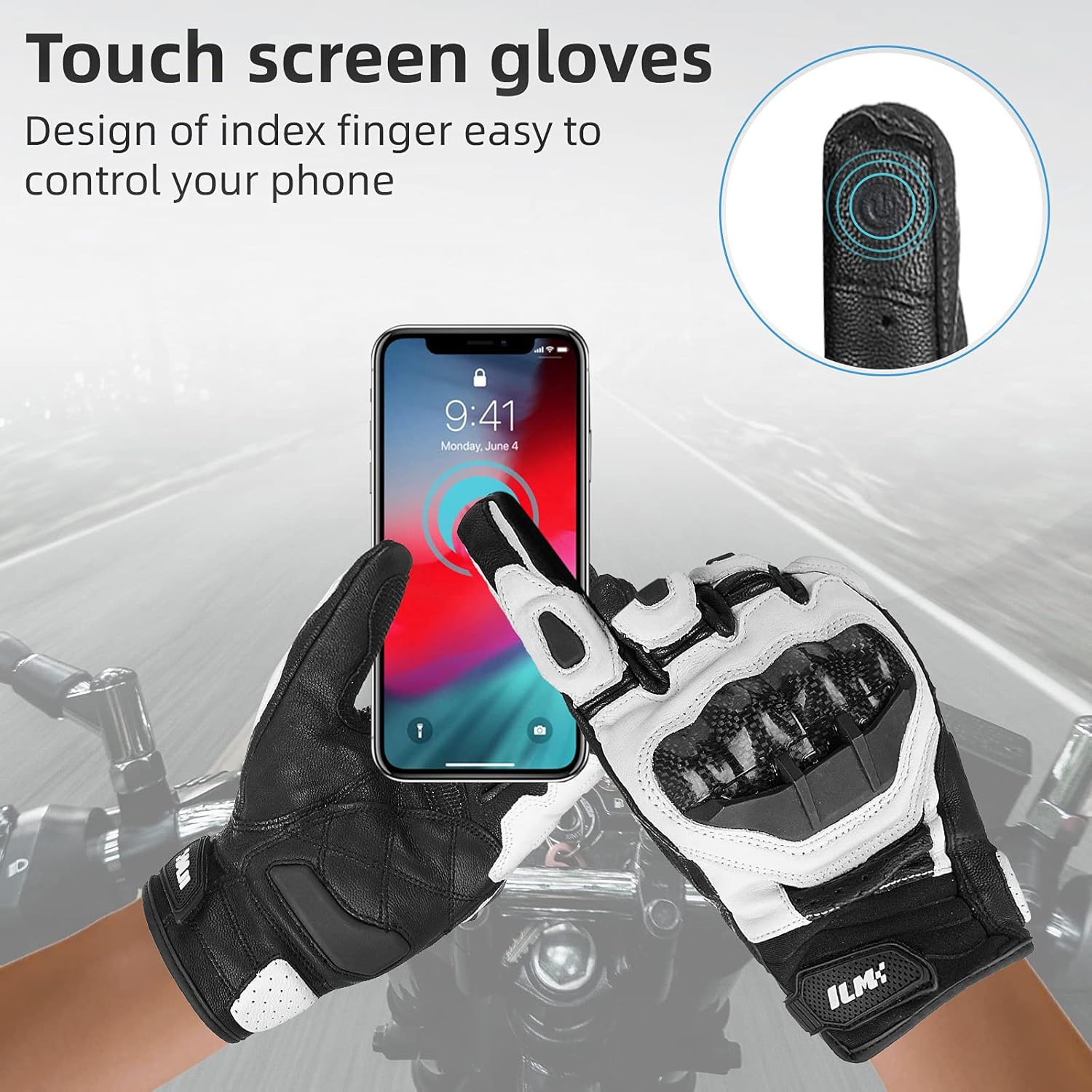 ILM Air Flow Leather Motorcycle Gloves Touchscreen for Men and Women (XL, White) : Automotive